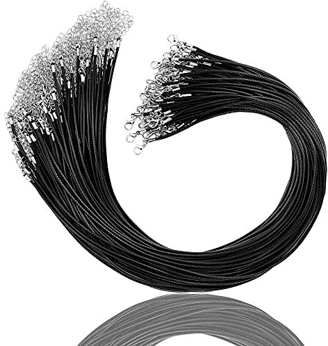 dogmoon Waxed Necklace Cord, 50Pcs Black Necklace String Cord with Lobster Clasps, 2mm Necklace Leather Braided String Cord for DIY Necklace Bracelet Jewellery Making