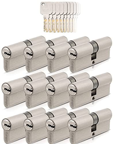 GERCAR Pro 12x Schließzylinder 40/40 gleichschließend Set 12 Profilzylinder inkl. 60 Schlüssel - 80 mm Türschloss Zylinderschloss 12er Zylinder - Länge: 80mm, A:40 B:40 - Messing matt massiv
