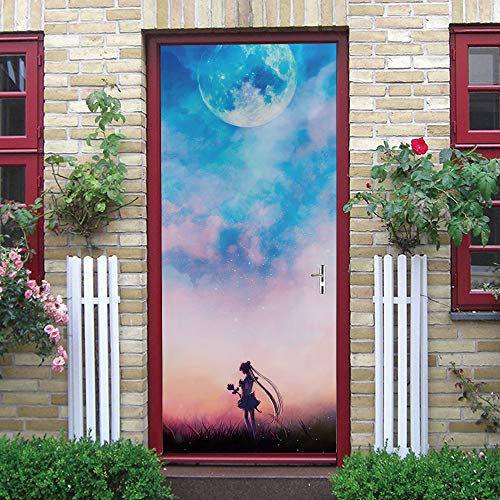 Poster Sticker de Porte Manga Fille Ciel Bleu Autocollant Mural Art Home Décoration 90x200cm