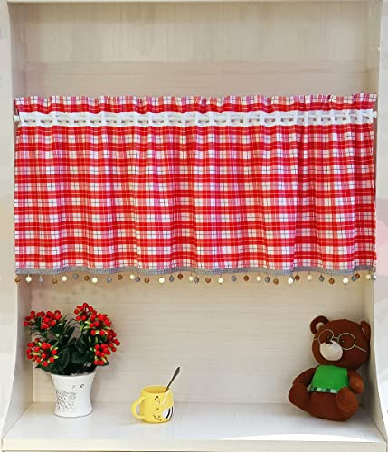 Yaland Rideau brise-bise style maison de campagne avec carreaux rideaux à carreaux style maison de campagne vintage Opaque rouge et blanc à carreaux (largeur 100 cm x hauteur 80 cm) 1 pièce.