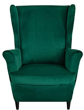 NILUOH Wingback Chair Slipcovers, Thick Coral Velvet Wing Chair Covers Sofa Slipcover Wing Back Sessel Cover Furniture Protector for Living Room Keep Warm in Winter, Dark Green