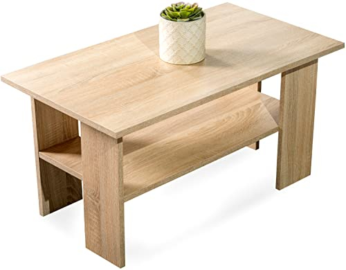 MeblePitus.pl Moderner Couchtisch, in der universellen Farbe Sonoma, innovatives Design, zusätzliche untere Ablage, für jeden Raum, solide, Starke und stabile Konstruktion