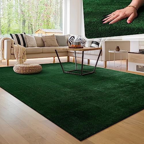 Paco Home Moderner Kuscheliger Wohnzimmer Teppich Kurzflor waschbar flauschig Weich Einfarbig Felloptik zeitlos stilvoll rutschfest pflegeleicht, Grösse:160x220 cm, Farbe:Grün