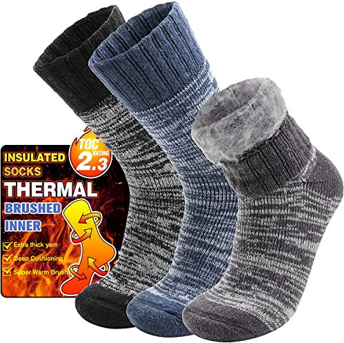 Welwoos Thermosocken Warme Wintersocken Dicke Kuschelsocken Skisocken Arbeitssocken Outdoorsocken Weihnachtssocken Damen Herren Socken Geschenke Weihnachten Winter Christmas Socks(Blau,M)