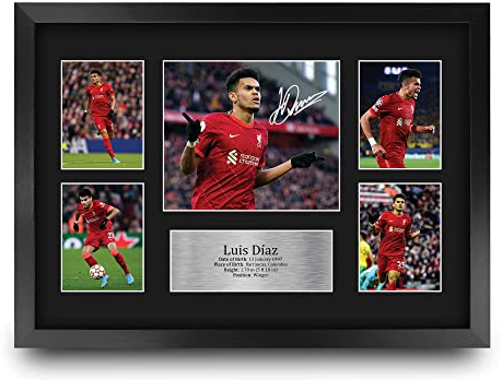 HWC Trading FR A3 Luis Diaz Liverpool Gedruckte Memorabilien Signiertes Autogramm Fotodisplay für Fußball Anhänger und Fans - A3 Framed