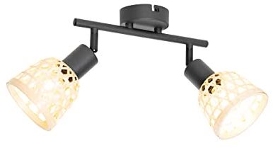 QAZQA - Orientalisch Orientalischer Spot I Spotlight I Deckenspot I Deckenstrahler I Strahler I Lampe I Leuchte schwarz mit Bambus 2-flammig-flammig - Rayan I Wohnzimmer I Schlafzimmer - Bamboo Längli