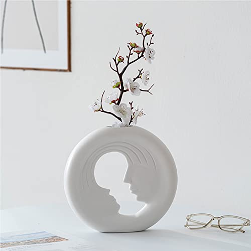 Cutfouwe Dekorative Vase-weiß matt, Blumenvasen aus Keramik- Donut Vase Deko Wohnzimmer Runde für Deko Blumen Wohnzimmer Büro Hochzeit Esstisch Party Geschenk，Vase weiß