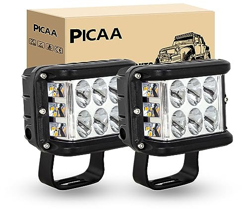 PICAA phare de travail led, 4 Pouces 60W Tireur latéral stroboscope Blanc ambre Lumière de Travail, Hors Route Conduite Lumière Spot Feux de brouillard pour Jeep Camion ATV SUV Voiture Bateau (2PCS)