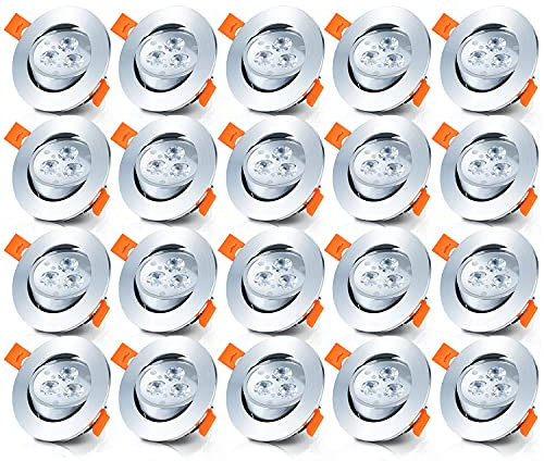 Yakimz 20er 3W LED Einbaustrahler, 230V Flach Bad Spot Ersetzt 30W Halogen, IP44 Einbauleuchten, Schwenkbar Deckenstrahler, 210lm Kaltweiß 6500k Deckenspots, Ø65 mm Lochbohrung