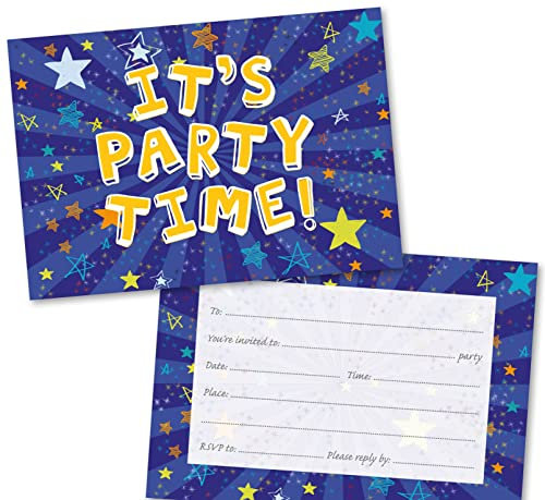 Party Invitations Pack of 36. Blue Starburst Themed Invitation with Matching envelopes. 120 x 172mm. Party Invites, Birthday Party Invitations. Suitable for All Ages.
