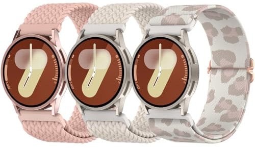 Delidigi Stretchy Straps for Samsung Galaxy Watch 7/6/5/4 40mm 44mm Galaxy Watch FE 40mm/5 Pro 45mm/6 Classic 43mm 47mm/4 Classic 42mm 46mm/Active 2 Nylon Bands Women