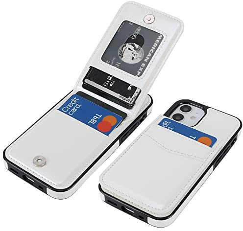 KIHUWEY Compatible with iPhone 12 Mini Case Wallet with Credit Card Holder, Premium Leather Magnetic Clasp Kickstand Heavy Duty Protective Cover for iPhone 12 Mini 5.4 Inch(White)