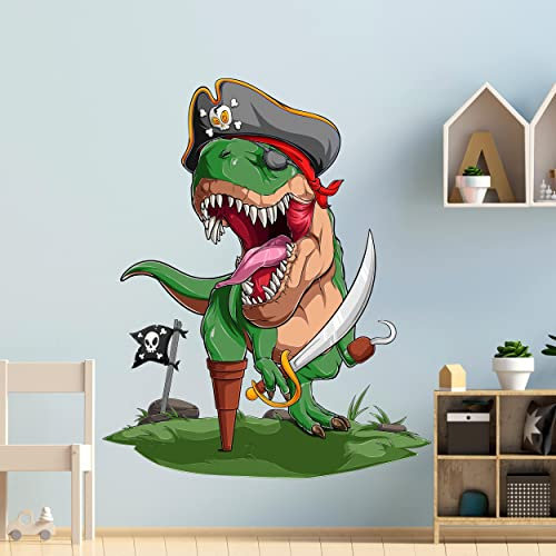 WANDKIND T-Rex Pirat V289 Wandtattoo Kinderzimmer | handgezeichnet | AUFKLEBER Kindergarten | Wandsticker Babyzimmer, Kinderzimmer T-Rex (40 x 40 cm)
