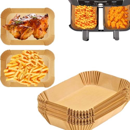AuFiiy Papel de horno para freidora de aire caliente, 100 unidades, 22 x 14 cm, rectangular, para Ninja AF300EU, AF400EU AF400EUCP, para Ninja Foodi MAX Dual Zone