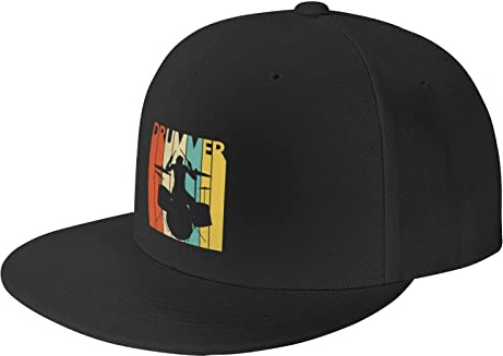RFSHOP Drum Drummer Retro Trucker Hat, Flat Bill Caps Baseball Cap Dad Hat für Männer Frauen Schwarz