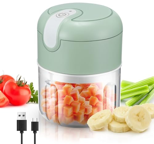 Jasfyee Hachoir Électrique 250ML, Mini Hachoir Coupe Oignon Automatique Acier Inoxydable 3 Lames, Hachoir Automatique Hachoir Legume Pour Lail, Viande, Fruit, Carotte, Saucisson (Vert)