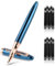 Amaxiu Metal Black Fountain Pen Set, 0.38mm Fine Nib Fountain Pen with 10 3.4mm Ink Cartridges and 1 Converter Smooth Writing Luxury Calligraphy Pen Office School Supplies Gift(Blue)