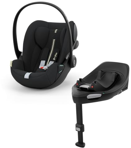 CYBEX Gold Babyschale Cloud G i-Size Plus und ISOFIX Basis Base G, Inkl. Neugeboreneneinlage, Ab Geburt bis ca. 24 Monate, Für Kinder ab 40 cm bis 87 cm, Max. 13 kg, Moon Black