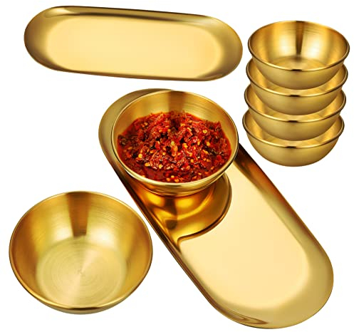 Cabilock 6pièces Lot De Bols à Sauce Acier Inoxydable Pour Sushis Avec Plateaux Décoratifs Et Petits Plats à Sauce Soja
