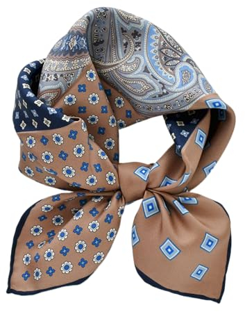 Prettystern handrolliertes Seiden-Halstuch Damen Herren unisex reine Seide Bandana Sommer Seiden-Tuch 24 Beige Paisley
