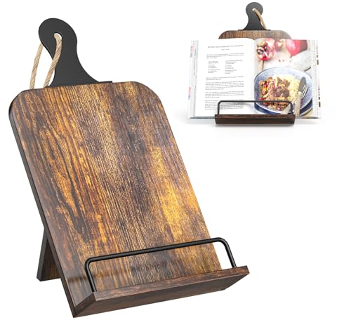 KLM Kitchen Cookbook Stand - Recipe Book Holder for Cooking, Organizing and Storage - Perfect Home Shelf Decor and Wedding Gift for Men and Women (Brown)