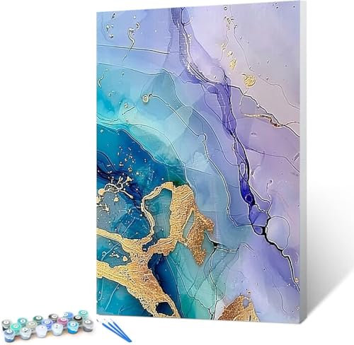 Peinture par Numéros pour Adulte, Kit de Peinture à l'huile sur Toile Bricolage pour Enfant avec pinceaux Peinture de Dessin de Pigment Acrylique (Modèle de marbre Motif ondulé) 30x40cm (encadré)