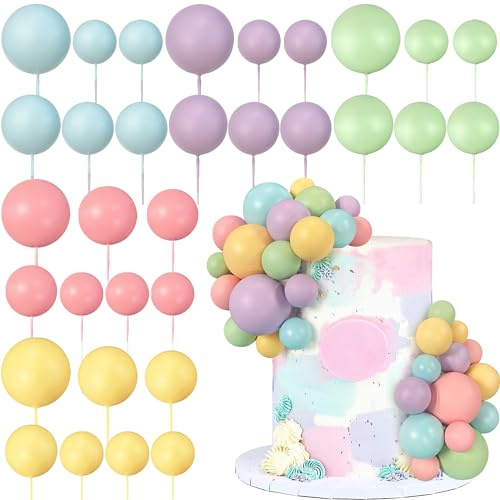Lot de 32 pics colorés en forme de boule pour décoration de gâteau, cupcakes, fête d'anniversaire, mariage