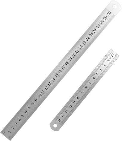 2 Stück Edelstahl Lineale, Doppelseitenskala Stahllineal Präzisions Stahlmaßstab Metall-Lineal mit Aufhängelochung Kante Messwerkzeug für Engineering Zeichnungen Büro Schule 15cm/30cm