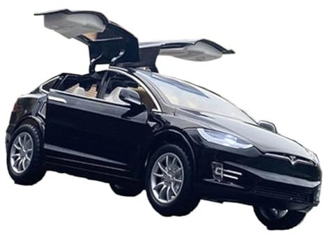 Druckgussfahrzeuge Motorfahrzeuge 1:24 for Tesla Modell X Skala Reibung Power Modell Auto Sound Und Licht Zurückziehen Modell Auto Geschenk Sammlung Fertiges Modellauto(Size:Black)