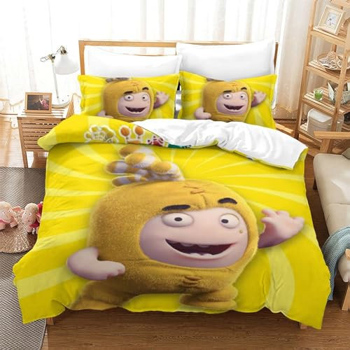 BYTFGAIT Bettwäsche Oddbods Bettwäsche-Set 3D-Druck Animation Malen Bettbezug Mit Reißverschluss Weiche Mikrofaser Kinder Bettbezüge Kissenbezug Single（140x200cm）