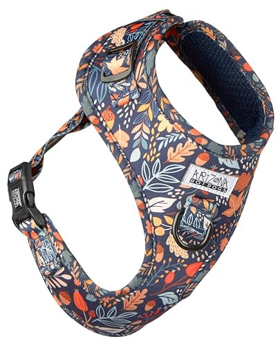 Hundegeschirr für mittelgroße Hunde | Arizona Hotdogs Softgeschirr Fall in Love | Blattmuster Bunt (M)