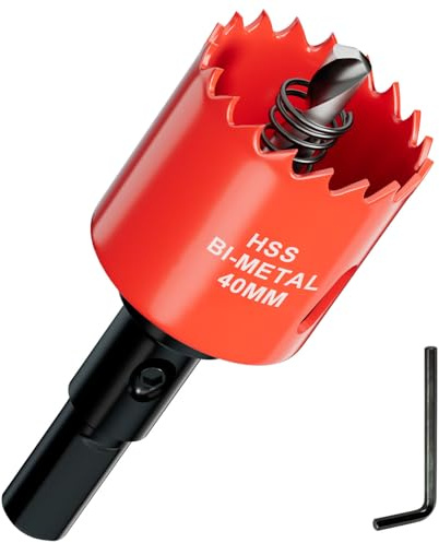 40mm Bi-Metal Hole Saw with Arbor and Pilot Bit - Fast Cut Quality Hole Cutter Drill Bit for Wood, Plywood, Fiberglass, Plastic, Drywall, and Stainless Mild Sheet - 25mm Cutting Depth