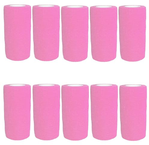 VIERSHU 10 Rollen Selbstklebender Elastische Verband Gipsbinden Bandage Haftbandage Selbsthaftende Wasserfest Binde Sport Tape für Knie Beine Hand Wrist und Sprunggelenk 10cm x 4.5m (Rosa)
