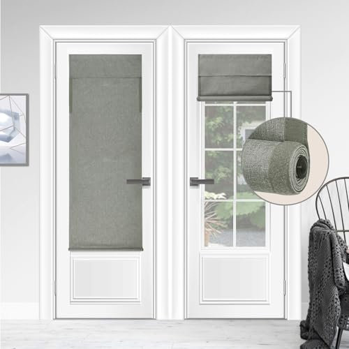 WDFour 100% Blackout French Door Curtains, Triple Layers 100% Light Blocking & UV Protect, Noiseless Adjustable Roller Shade, No Drill Window Blinds for Office(26 Wx70 L,Sage Green,Pack of 1