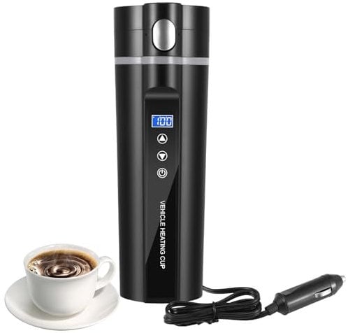 12V/24V Travel Kettle for Car Truck, 450ML Portable Travel Electric Cup with Cigarette Lighter, Quick Heating Car Kettle with LCD Display, Electric Kettle for Car Water Tea Coffee, Temperature Control