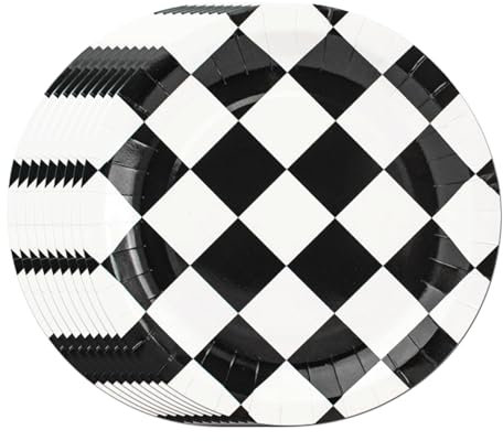 Valicaer Party Tableware,20Pcs Paper Plates 9inch Party Plates Party Tableware Dinnerware White Black Square Paper Plates for Boy Girl Graduation Holiday Wedding Birthday Party Baby Shower Decor (A)
