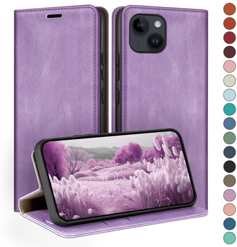 HUOUH for iPhone 14 6.1 Wallet case with RFID Blocking PU Leather,Flip Folio Book covers,Credit Card Holder Shockproof Phone case Women Men for Apple 14 case Light Purple