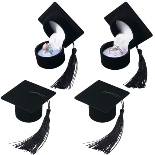 SUNNYCLUE 4 Schmuck Hutbox Hut Ring Box Doktorhut Förmiger Samt Schmuckaufbewahrungskoffer Mit Quaste Geschenke Ohrring Display Organizer Für Schulabschlussgeschenke Feier Partyzubehör