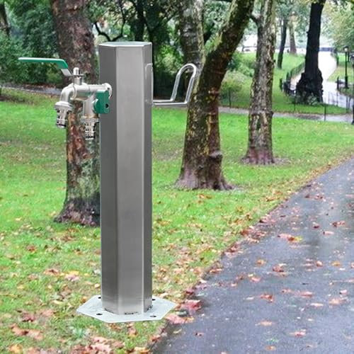 Fontaine de jardin à colonne d'eau extérieure en acier inoxydable, avec support de tuyau et robinet autoportant, conception antigel H50cm