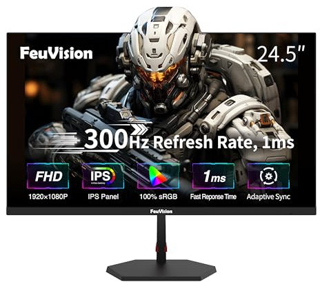FeuVision 24.5inch 240Hz 300Hz Gaming Monitor, FHD 1080p, IPS Panel, 1ms Response Time, Adaptive sync, PC Monitor, 3-Sided Frameless, Ultra Slim, 100% sRGB, with DP cable up to 300Hz, HDMI *2, DP*2