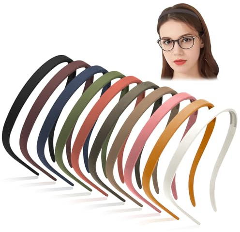 GlamRays Kopfbänder für Brillenträger - Kein Druck, Kein Kopfschmerz - 10 Stück, Mehrfarbig, Einfarbig, Damen & Mädchen, Alltag, Freizeit, Party