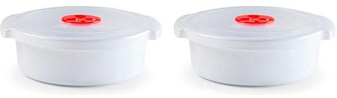 Tradineur - Pack de 2 Fiambreras Redondas Modelo Micro - Fabricado en plástico - Capacidad de 1,5 Litros – Apto para microondas y lavavajillas - Ø 20 x 7,5 cm
