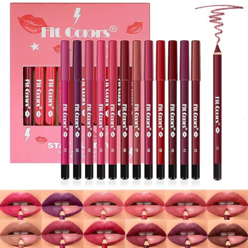12 Colors Matte Lip Liner Pencil Set, Creamy Matte Velvet Lipstick, Smudge-Proof, Long-Lasting Intense Colour Lip Pencils for Plumping, Contouring Lip Makeup