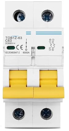 Disjoncteur 2P DC 600V MCB courbe C, fusible à courant continu unipolaire for couvercle de sorcière PV 1 pièces(2P 16A)