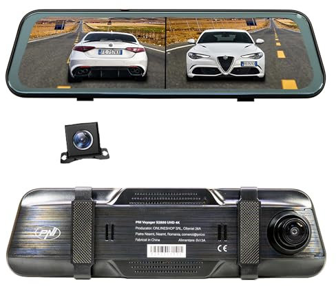 PNI Voyager S2800 UHD 4K 170° DVR-Autokamera im Rückspiegel integriert, 9,66 Zoll, IPS-Touchscreen, Parküberwachung, G-Sensor, Micro-SD-Kartensteckplatz, USB-C, GPS-Funktion, WLAN, Steuerung über die