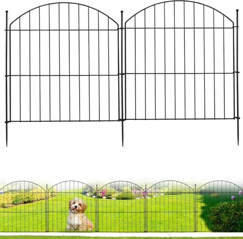 IMSGVIFO Teichzaun 100cm Hoch,10 Stück Steckzaun Metall Gitterzaun Set,Oberbogen Rund Dekorativer Gartenzaun Beetzaun,Zaunelemente Steckzaun für Hunde Teichumrandung Hühnerzaun Schafzaun,Anthrazit