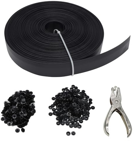 Aiwaiufu 76 m Maschendrahtzaun-Sichtschutzband, 76 m, Kettenglied-Lamellen mit 200 Packungen Schnappverschluss und Stanzwerkzeug, Zaunabdeckung, Privatsphäre, Schwarz