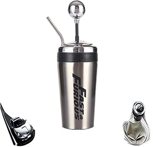 Uuxkgu Fast and Furious 10 Vasos,Vasos Estilo Palanca De Cambios Con Pajita Y Tapa, 600 Ml De Gran Capacidad, FanáTicos Del Cine, Amigo 500ml-Silver