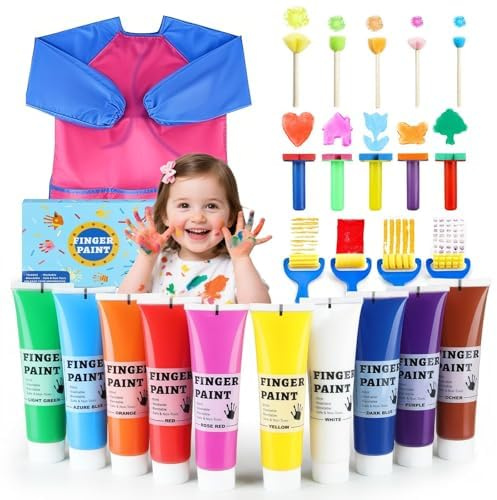 TMOL Fingerfarben Kinder ungiftig, 10 Farben Fingerfarben Set in Tuben (je 60ml), waschbare Fingermalfarben für Kinder ungiftig, Kindersicheres Fingermalset, Fingerfarbe für Kinder zum Malen