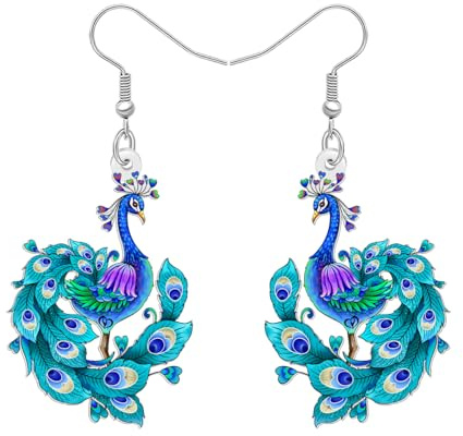 NEWEI Acryl Niedliche Blaue Pfau Ohrringe Hängend für Damen Mädchen Elegante Tiere Pfau Baumeln Schmuck Dekor Zubehör Vogel Geschenke für Natur Vogelliebhaber Charms